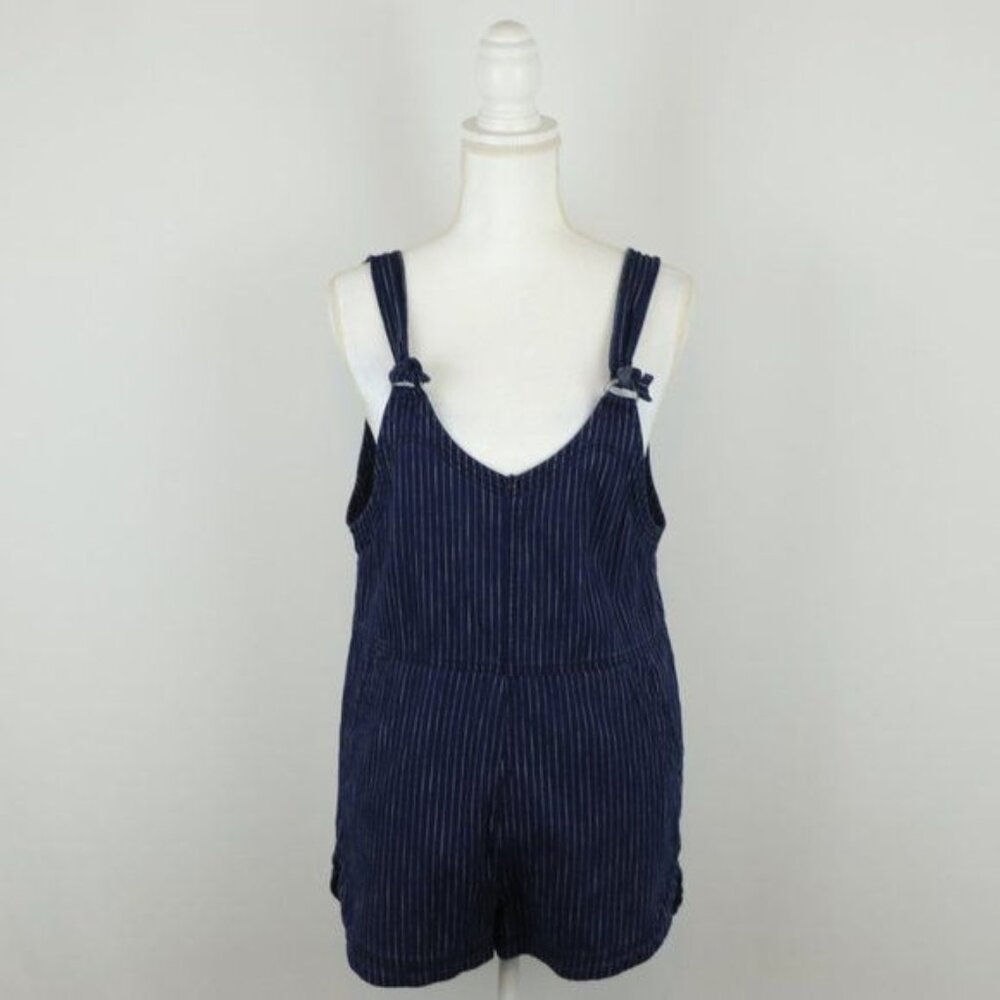 American Eagle Outfitters Women's Small Blue White Striped Denim Short Overalls